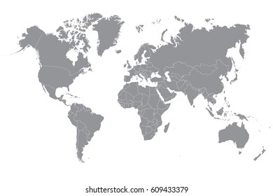 Gray political world map on a white background