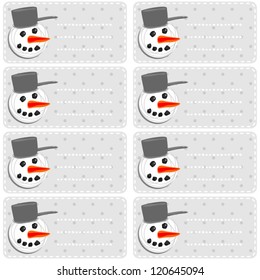 gray polka dots background with snowman and snowballs winter holidays sticker set