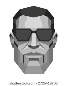 Hombre poligonal gris con gafas de sol y pelo corto
