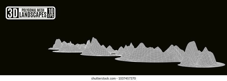gray polygonal mountains snake on a black background  vector