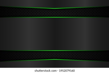 A gray polygonal space with green luminous lines with a dark steel mesh background. Modern technology innovation vector illustration background