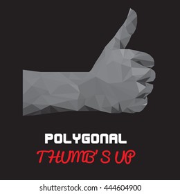 Gray Polygonal thumbs up vector- sign by hand, like sign by hand (vector illustration of a many triangles)
