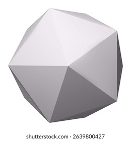 Gray polyhedron with triangular faces rotating in a white background, creating a modern and abstract visual suitable for various design projects