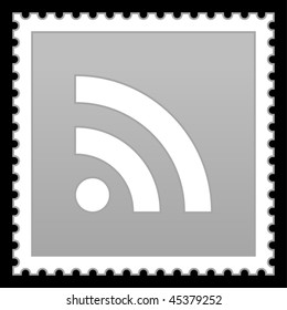 Gray postage stamps with rss symbol on black background