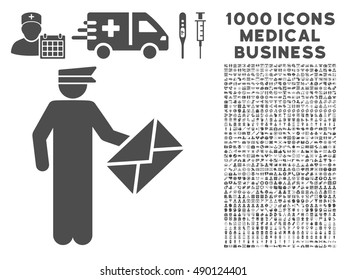 Gray Postman icon with 1000 medical business vector design elements. Design style is flat symbols, gray color, white background.