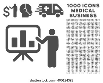 Gray Presentation icon with 1000 medical business vector design elements. Set style is flat symbols, gray color, white background.