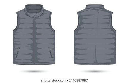 Grau Puffer Vest Mockup Vorder- und Rückseite Ansicht