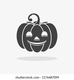Gray pumpkin icon with carved muzzle,  with a shadow, vector, 10 EPS