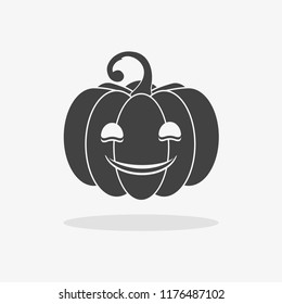 Gray pumpkin icon with carved muzzle, 
 with a shadow, vector, 10 EPS