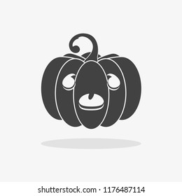 Gray pumpkin icon with carved muzzle a mug with a shadow, vector, 10 EPS
