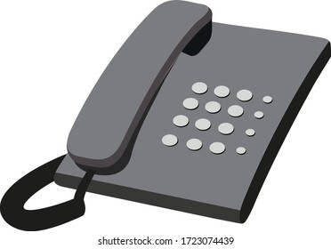 gray push-button telephone with a cord for communication and calls