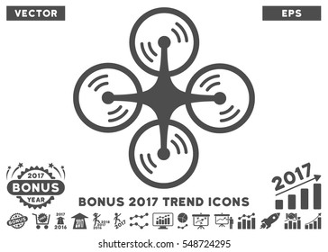 Gray Quadcopter Screw Rotation icon with bonus 2017 trend elements. Vector illustration style is flat iconic symbols, white background.