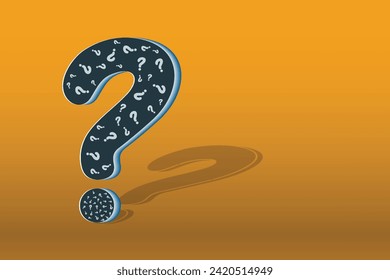 Gray question mark symbol Orange yellow background vector Illustration Volumetric image style long shadow Asking questions concept Ask help Question mark stamp Query important information Copy space ?