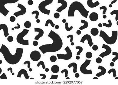 Gray question marks are randomly arranged on a white background. Question Mark banner concept. Vector illustration