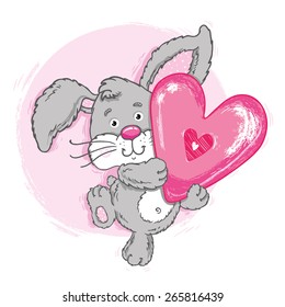 Gray rabbit with heart