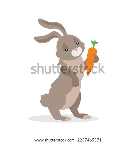 Gray rabbit holding a carrot in its paw