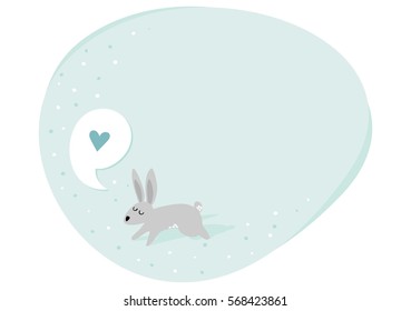 gray rabbit in love animals cartoon style seasonal winter romantic love illustration on pastel mint background