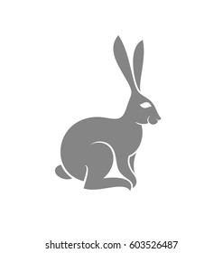 Gray rabbit on white background. Logo