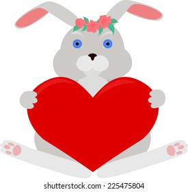 gray rabbit with red heart  for valentines day card