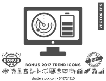 Gray Radar Battery Control Monitor pictogram with bonus 2017 year trend images. Vector illustration style is flat iconic symbols, white background.