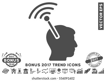 Gray Radio Neural Interface pictogram with bonus 2017 year trend symbols. Vector illustration style is flat iconic symbols, white background.