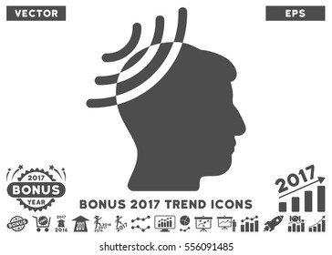 Gray Radio Reception Head icon with bonus 2017 year trend symbols. Vector illustration style is flat iconic symbols, white background.