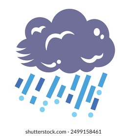 Gray rainy cloud colorful icon illustration isolated on square white background. Simple flat outlined cartoon art styled drawing.