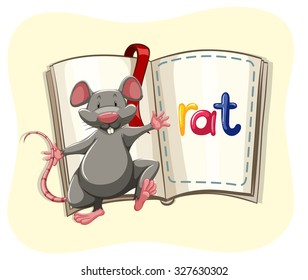 Gray rat and a book illustration