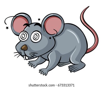 Gray rat with dizzy face illustration