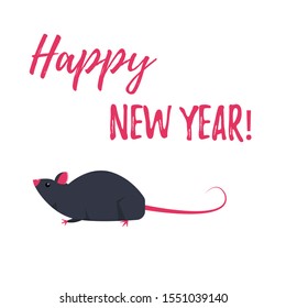 Gray rat in a flat style on a white background. Year of the rat. Happy New Year. Vector.