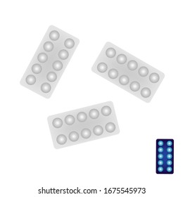 Comprimido blister realista gris con pastillas nuevo embalaje ilustración vectorial