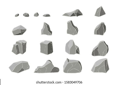 Gray realistic stone set. Vector illustration. Different rock blocks.