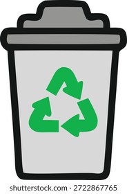 A gray recycling bin with a green recycling symbol on a white background