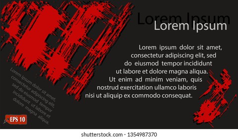 Gray red background pattern with text and grunge urban style elements for design of business cards, presentations, advertising, poster. Red brush strokes, dirty. Vintage effect with red watercolor.