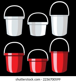 gray and red bucket with stylized illustration