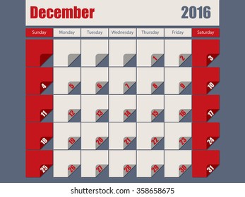 Gray red colored 2016 calendar design for december month