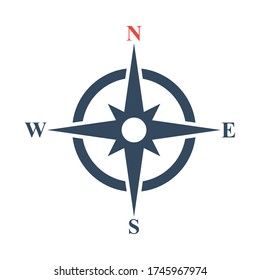 Gray And Red Compass Icon, Flat Vector Pictogram