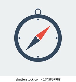 Gray And Red Compass Icon, Flat Vector Pictogram