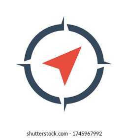 Gray And Red Compass Icon, Flat Vector Pictogram