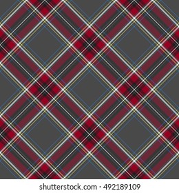 Gray red diagonal check plaid seamless pattern