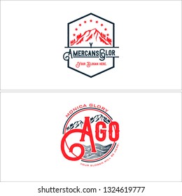 Gray red line art hexagon circle star mountain tree wave badge combination mark logo design vector concept suitable for climbing recreation sport landscape