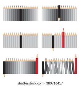 Gray and red pencils.