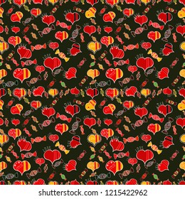 Gray, red and white textured smears heart shapes vector objects isolated with gray, red and white elements on background.