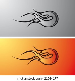 Gray and Red/orange firebal tattoo / tribal