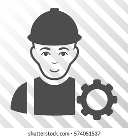 Gray Repairman toolbar pictogram. Vector pictograph style is a flat symbol on diagonal hatch transparent background.
