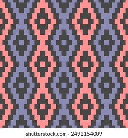 gray repetitive background with blue and pink abstract ornament. vector seamless pattern. geometric fabric swatch. wrapping paper. continuous design template for home decor, apparel, textile, cloth