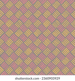 gray repetitive background. pink yellow hand drawn striped squares. vector seamless pattern. geometric fabric swatch. wrapping paper. design template for textile, linen, home decor