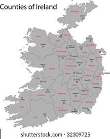 Gray Republic of Ireland map with regions and main cities