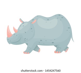 Gray rhino is coming. Vector illustration on white background.