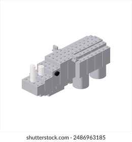 In: Grey Rhinoceros in Isometry. Vektorillustration